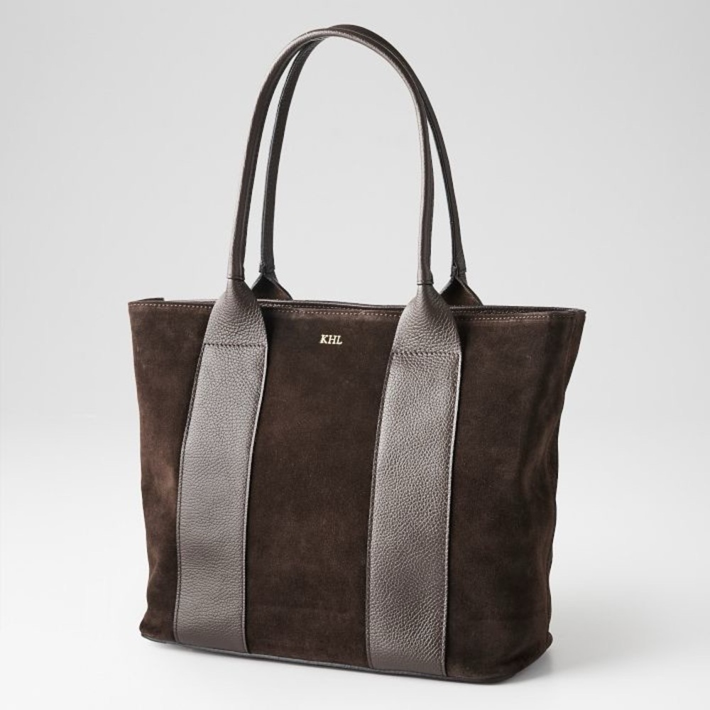 Luciana Italian suede tote chocolate Dark Brown Leather Tote Bag